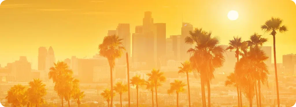 Los Angeles skyline at golden hour near the West Hollywood studio